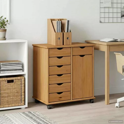 vidaXL Görgős szekrény Méz barna 63,5 x 39 x 65,5 cm Tömör fenyőfa