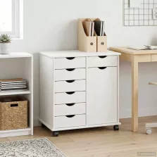   vidaXL Görgős szekrény Fehér 63,5 x 39 x 65,5 cm Tömör fenyőfa