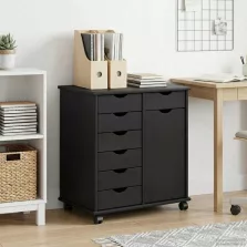   vidaXL Görgős szekrény Fekete 63,5 x 39 x 65,5 cm Tömör fenyőfa