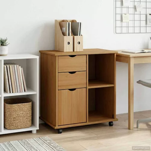 vidaXL Görgős szekrény Méz barna 63,5 x 39 x 65,5 cm Tömör fenyőfa
