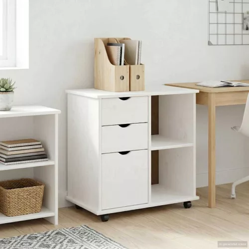vidaXL Görgős szekrény Fehér 63,5 x 39 x 65,5 cm Tömör fenyőfa