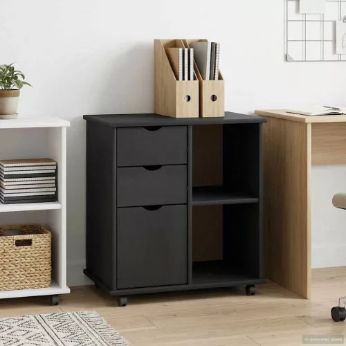 vidaXL Görgős szekrény Szürke 63,5 x 39 x 65,5 cm Tömör fenyőfa