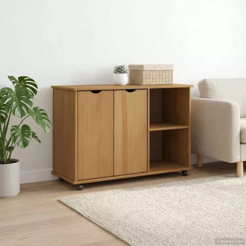 vidaXL Görgős szekrény Méz barna 100 x 39 x 65,5 cm Tömör fenyőfa