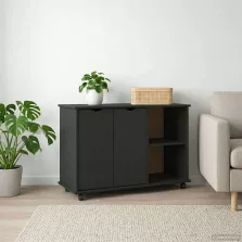   vidaXL Görgős szekrény Fekete 100 x 39 x 65,5 cm Tömör fenyőfa