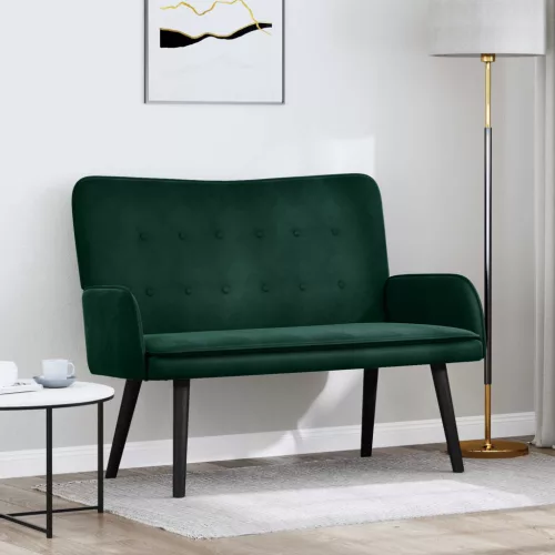 vidaXL Kétfős Kanapé Sötétzöld 115 x 61 x 87 cm Bársony