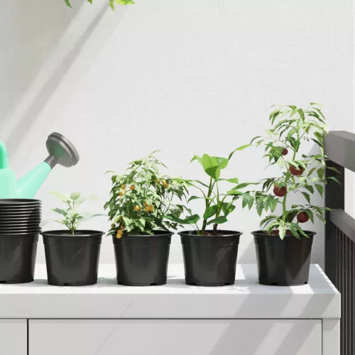 vidaXL Virág Cserép 50 pcs Fekete Ø 15 x 12.5 cm Műanyag