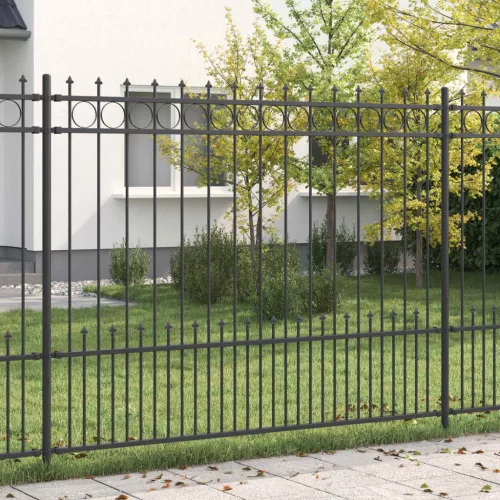 vidaXL Tüskés gyűrűs kerítés Fekete 200 x 200 cm Porszórt acél