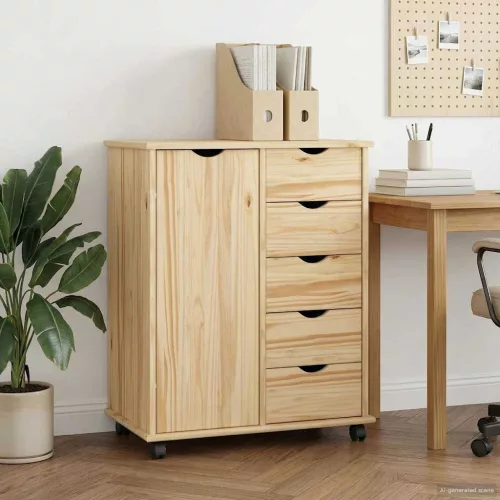 vidaXL Görgős szekrény kerékkel Barna 63,5 x 39 x 79 cm Tömör fenyőfa