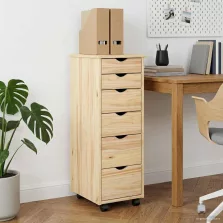   vidaXL Görgős szekrény kerékkel Barna 34 x 39 x 93,5 cm Tömör fenyőfa