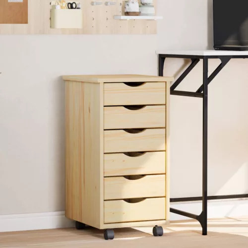 vidaXL Görgős szekrény fiókokkal MOSS Tiszta lakk 34 x 39 x 65,5 cm
