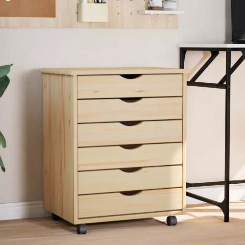 vidaXL Görgős szekrény fiókokkal MOSS Tiszta lakk 53 x 39 x 65,5 cm