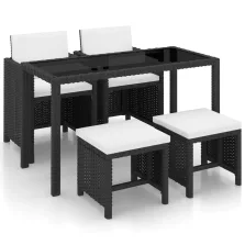   vidaXL 5-részes fekete polyrattan kültéri étkezőszett párnákkal