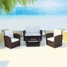   vidaXL 4-részes barna polyrattan kerti bútorszett párnákkal