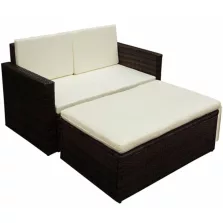   vidaXL 2-részes barna polyrattan kerti bútorszett párnákkal
