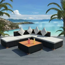   vidaXL 6-részes fekete polyrattan kerti bútorszett párnákkal