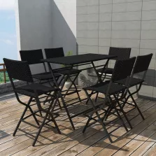   vidaXL 7-részes fekete kerti polyrattan/acél összecsukható étkezőszett