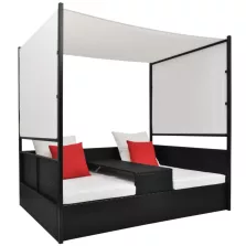   vidaXL fekete polyrattan napellenzős kerti ágy 190 x 130 cm