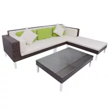   vidaXL 4-részes barna polyrattan kerti bútorszett párnákkal