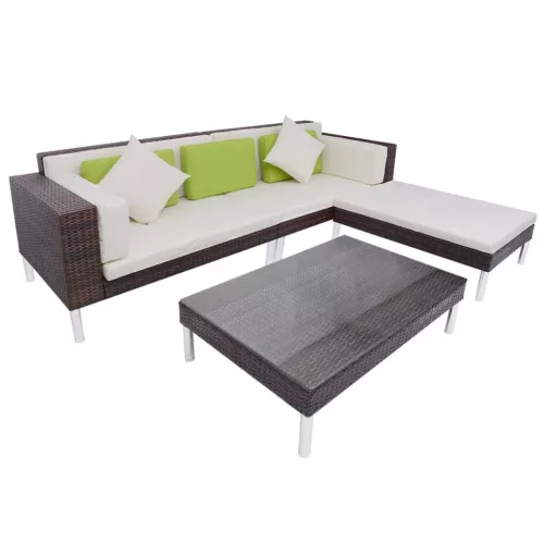 vidaXL 4-részes barna polyrattan kerti bútorszett párnákkal