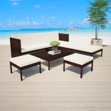   vidaXL 6-részes barna polyrattan kerti bútorszett párnákkal