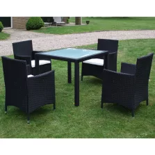   vidaXL 5-részes fekete polyrattan kültéri étkezőszett párnákkal