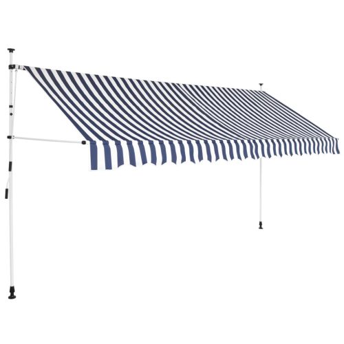 vidaXL kézzel feltekerhető napellenző kék-fehér csíkokkal 350 cm