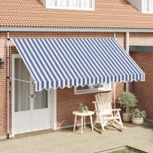   vidaXL kézzel feltekerhető napellenző kék-fehér csíkokkal 400 cm