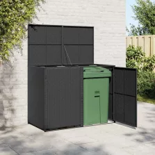   vidaXL fekete rattan dupla tároló gurulós kukához 148 x 80 x 111 cm