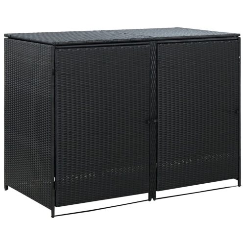 vidaXL fekete rattan dupla tároló gurulós kukához 148 x 80 x 111 cm