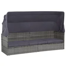   vidaXL szürke polyrattan napellenzős kerti ágy 205 x 62 cm