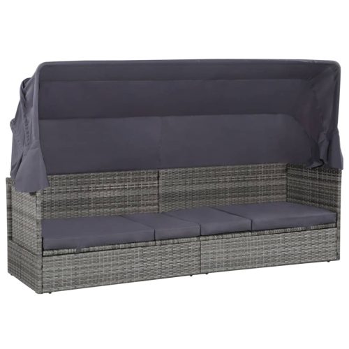 vidaXL szürke polyrattan napellenzős kerti ágy 205 x 62 cm