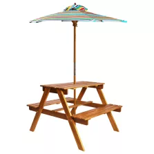   vidaXL tömör akácfa gyermek piknikasztal napernyővel 79x90x60 cm
