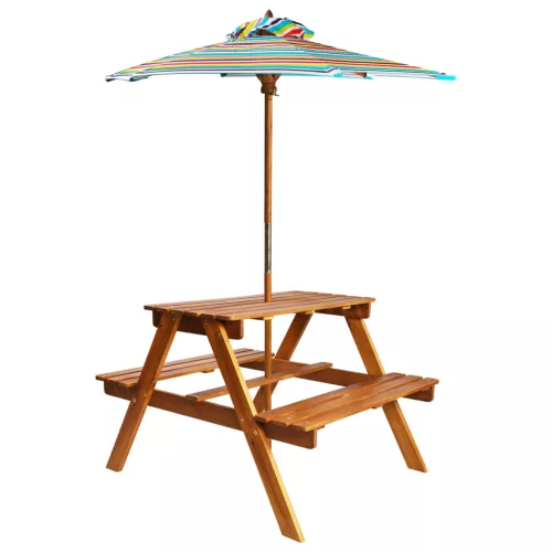 vidaXL tömör akácfa gyermek piknikasztal napernyővel 79x90x60 cm