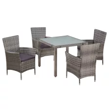   vidaXL 5-részes szürke kültéri polyrattan étkezőszett párnákkal