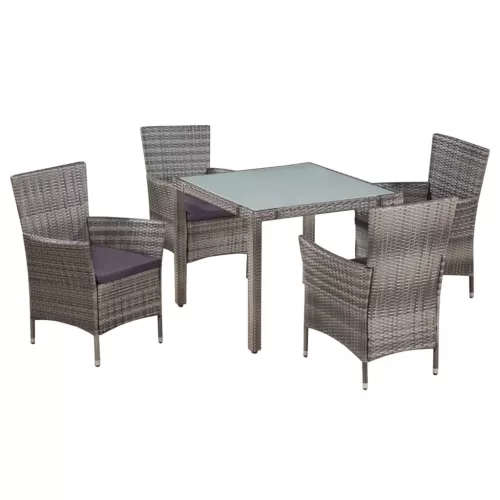 vidaXL 5-részes szürke kültéri polyrattan étkezőszett párnákkal