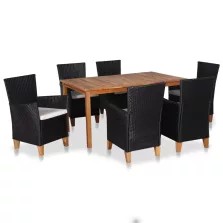   vidaXL 7 részes fekete és barna kültéri polyrattan étkezőgarnitúra