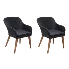 vidaXL 2 db fekete polyrattan kültéri szék párnával