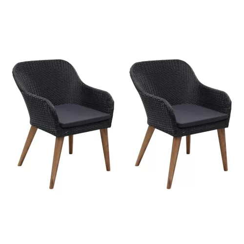 vidaXL 2 db fekete polyrattan kültéri szék párnával
