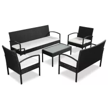   vidaXL 5-részes fekete polyrattan kerti bútorszett párnákkal