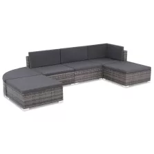   vidaXL 6-részes szürke polyrattan kerti bútorszett párnákkal