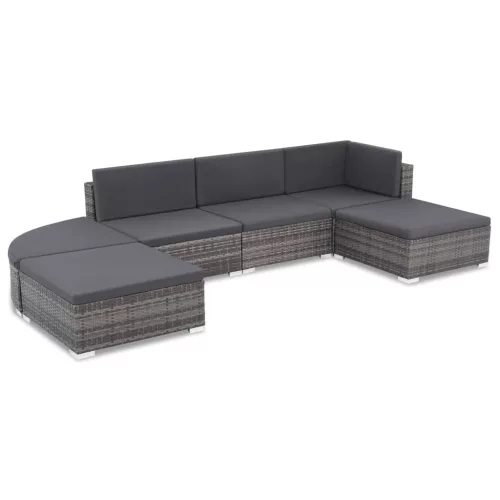 vidaXL 6-részes szürke polyrattan kerti bútorszett párnákkal
