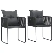 vidaXL 2 db fekete polyrattan kültéri szék párnával