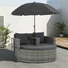   vidaXL szürke 2 személyes polyrattan kerti kanapé párnákkal/ernyővel