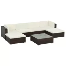   vidaXL 7-részes barna polyrattan kerti bútorszett párnákkal