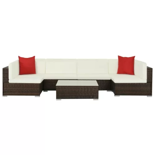 vidaXL 7-részes barna polyrattan kerti bútorszett párnákkal