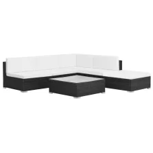   vidaXL 6-részes fekete polyrattan kerti bútorszett párnákkal