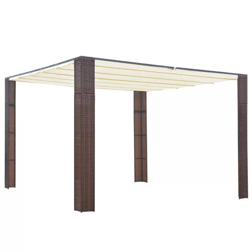 vidaXL barna és krémszínű polyrattan pavilon tetővel 300x300x200 cm
