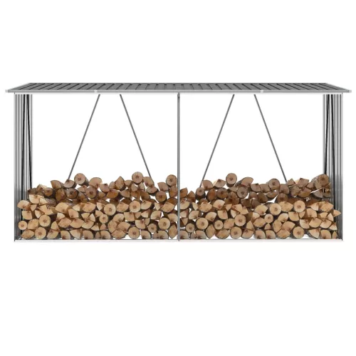 vidaXL szürke horganyzott acél kerti tűzifatároló 330 x 84 x 152 cm