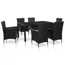   vidaXL 7 részes fekete kültéri polyrattan étkezőgarnitúra