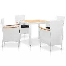   vidaXL 5 részes kültéri fehér polyrattan étkezőgarnitúra